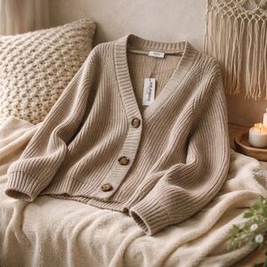 Zeagoo Taupe Button-Up Cardigan
